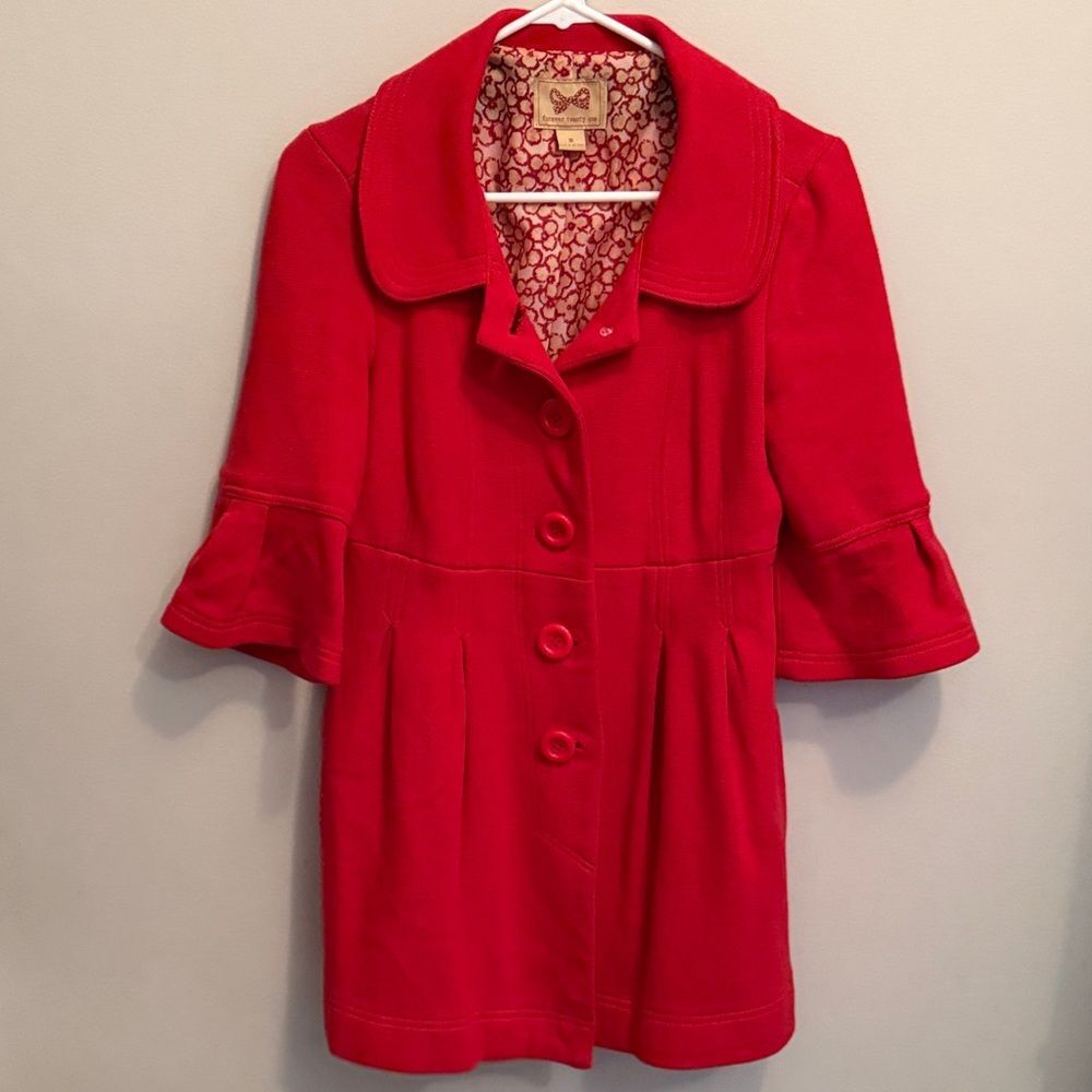 Forever 21 Vibrant Red Jacket 3/4 Length Sleeve. Size Medium